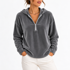 Women’s Velvet Hoodie with Long Sleeves, Quarter-Zip – Casual, Everyday Wear