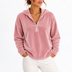 Women’s Velvet Hoodie with Long Sleeves, Quarter-Zip – Casual, Everyday Wear