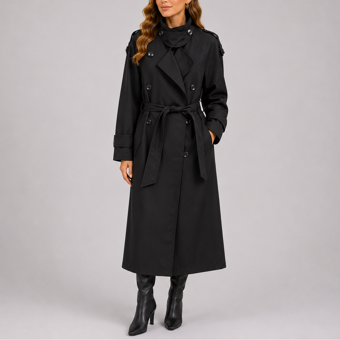 Women's Tailored Trench Coat with Waist Belt – Office, Casual