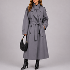 Women's Tailored Trench Coat with Waist Belt – Office, Casual