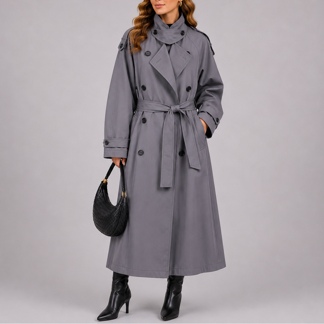 Women's Tailored Trench Coat with Waist Belt – Office, Casual