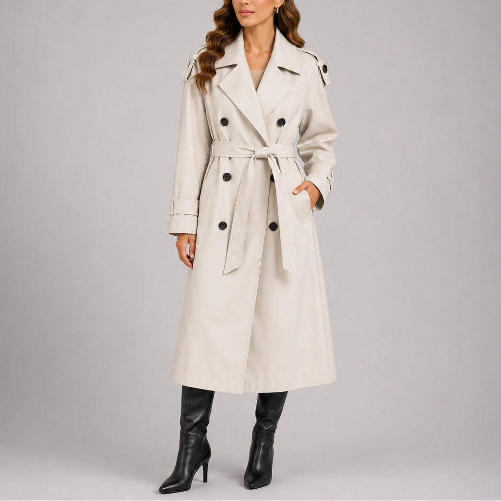 Women's Tailored Trench Coat with Waist Belt – Office, Casual