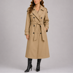 Women's Tailored Trench Coat with Waist Belt – Office, Casual