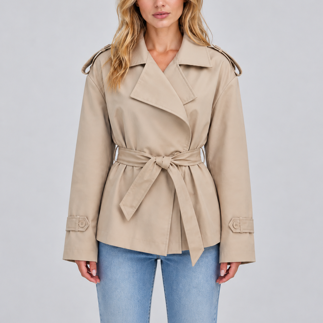 Damen Kurzer Doppelreihiger Trenchcoat mit Gürtel – Büro, Freizeit