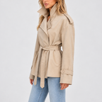 Damen Kurzer Doppelreihiger Trenchcoat mit Gürtel – Büro, Freizeit