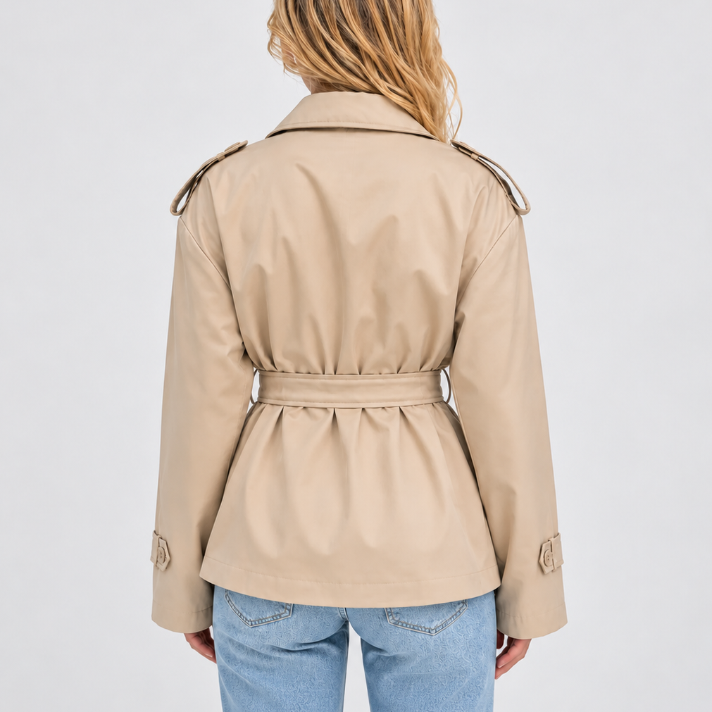 Damen Kurzer Doppelreihiger Trenchcoat mit Gürtel – Büro, Freizeit
