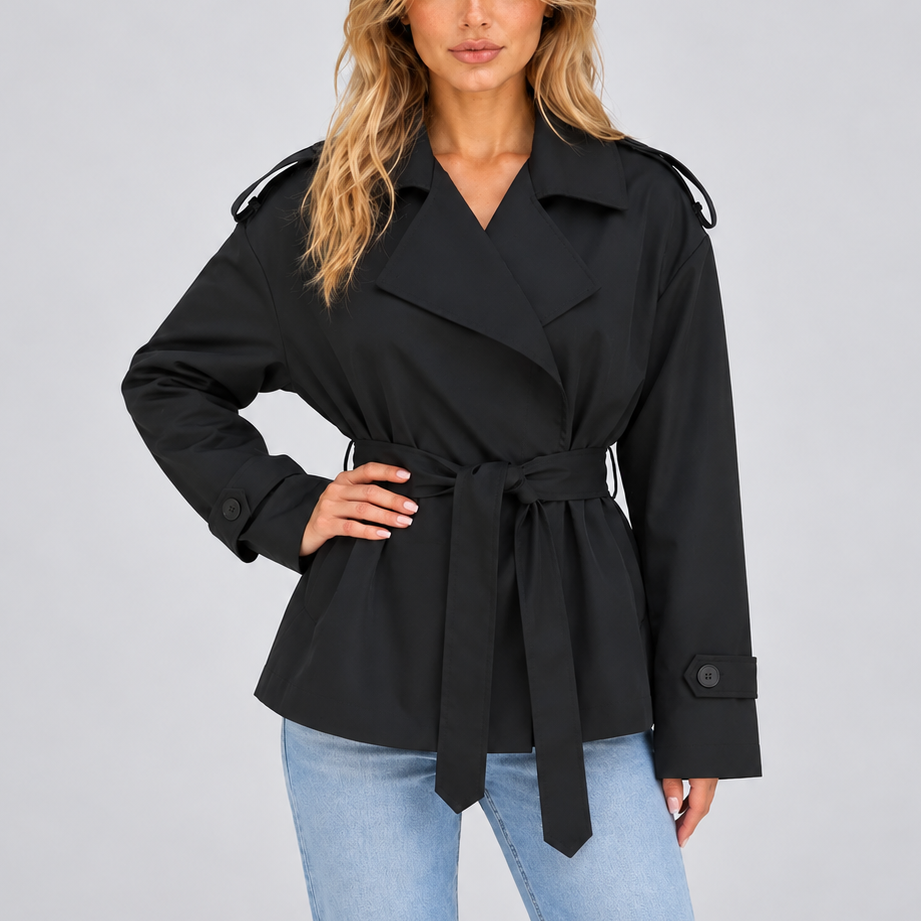 Damen Kurzer Doppelreihiger Trenchcoat mit Gürtel – Büro, Freizeit