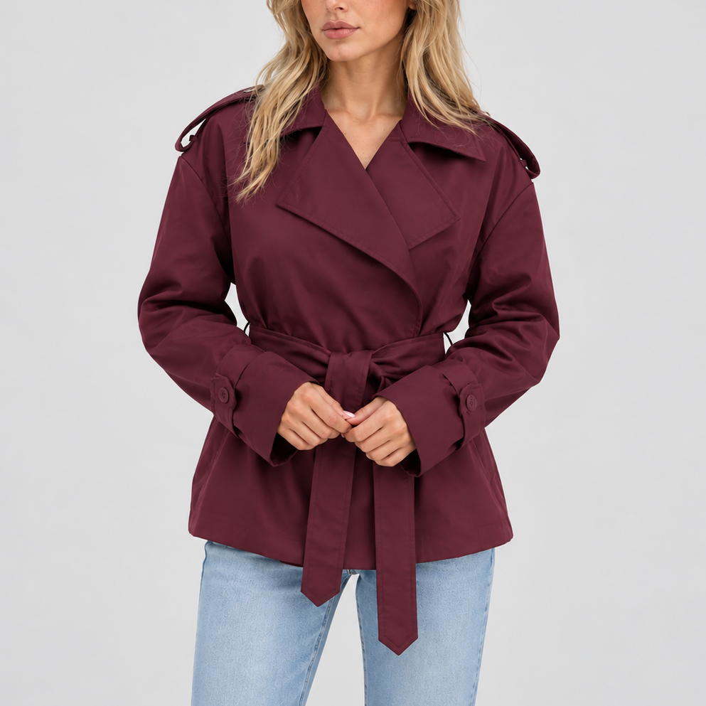 Damen Kurzer Doppelreihiger Trenchcoat mit Gürtel – Büro, Freizeit