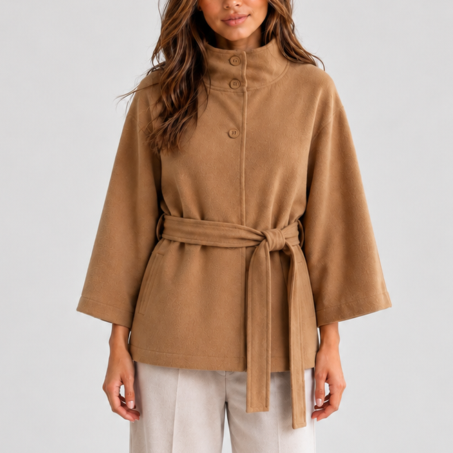 Women’s Cape Jacket with Stand Collar – Casual, Office