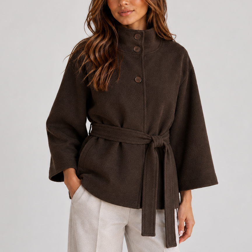 Women’s Cape Jacket with Stand Collar – Casual, Office