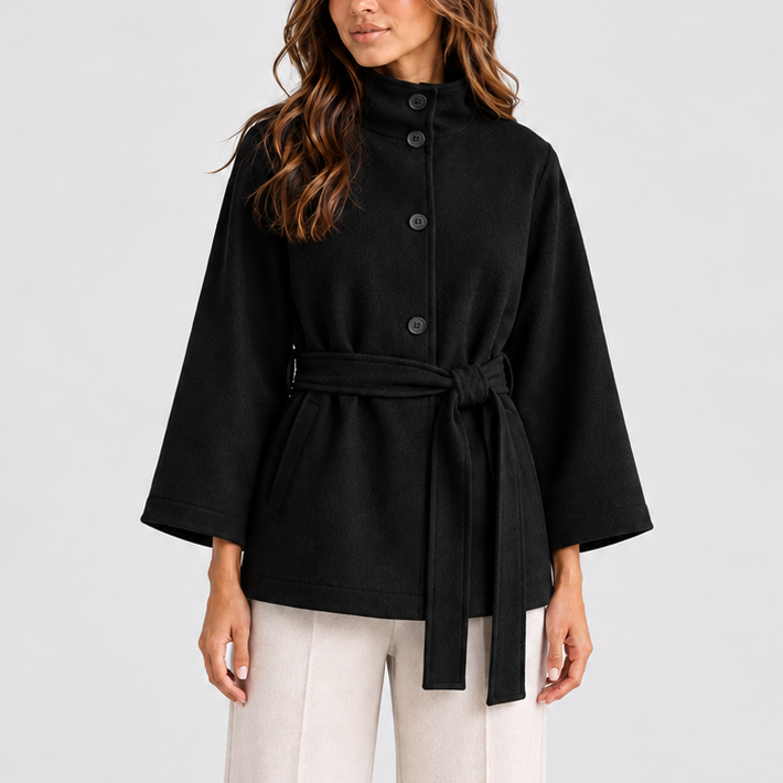 Women’s Cape Jacket with Stand Collar – Casual, Office
