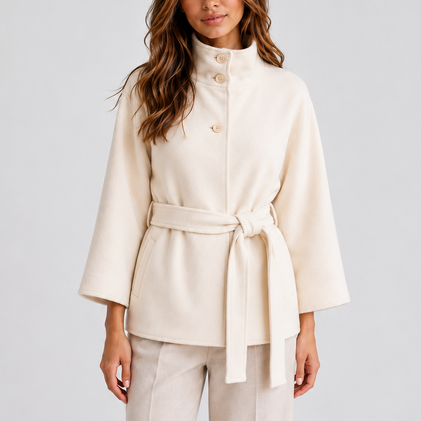 Women’s Cape Jacket with Stand Collar – Casual, Office