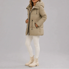 Women's Hooded Puffer Coat with Drawstring Waist – Casual, Winter Wear