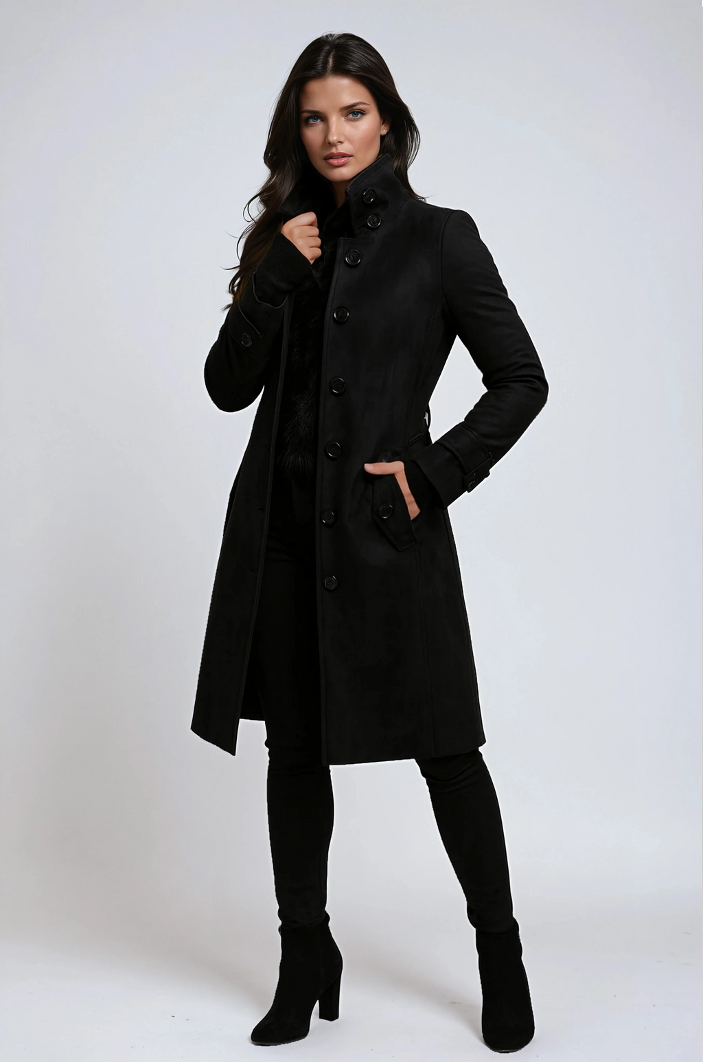 High-Collared Trench Coat – Casual, Office