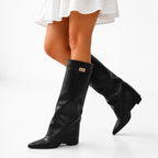 Women's Knee-High Vegan Leather Boots with Pointed Toe – Casual, Office
