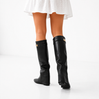 Women's Knee-High Vegan Leather Boots with Pointed Toe – Casual, Office