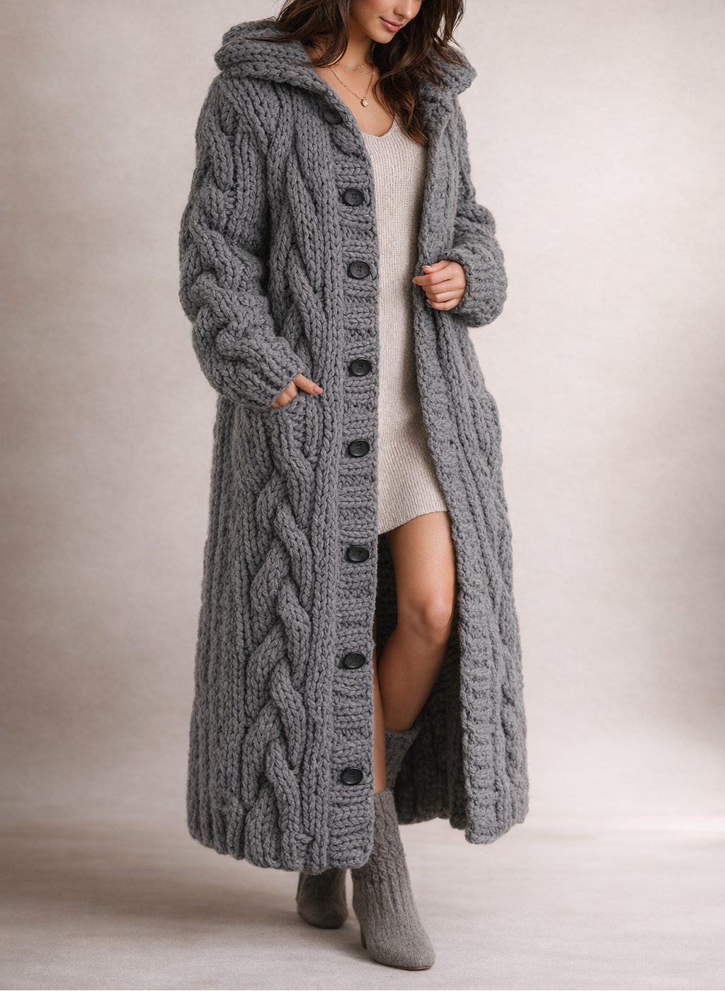 Elegante Cozy Coat mit Bauchbedeckung – Alltag, Freizeit
