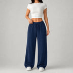 Women’s Wide Leg Lounge Pants, Ribbed Drawstring – Casual, Relaxation