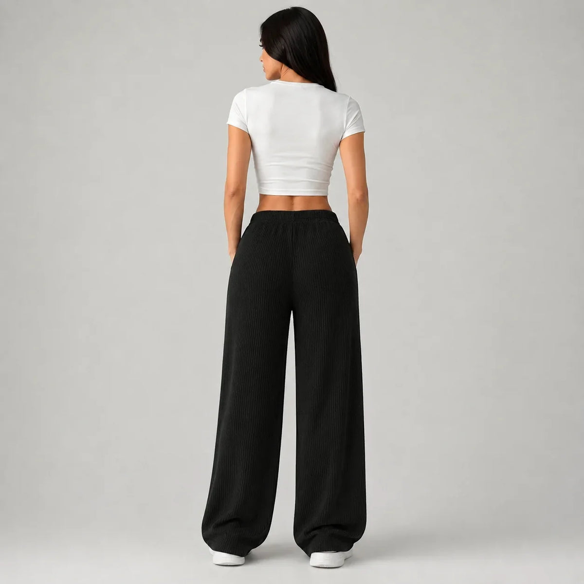 Women’s Wide Leg Lounge Pants, Ribbed Drawstring – Casual, Relaxation