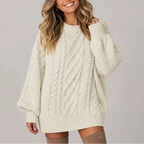 Oversized Cable Knit Jumper Dress for Women with Long Sleeves – Casual, Everyday Wear