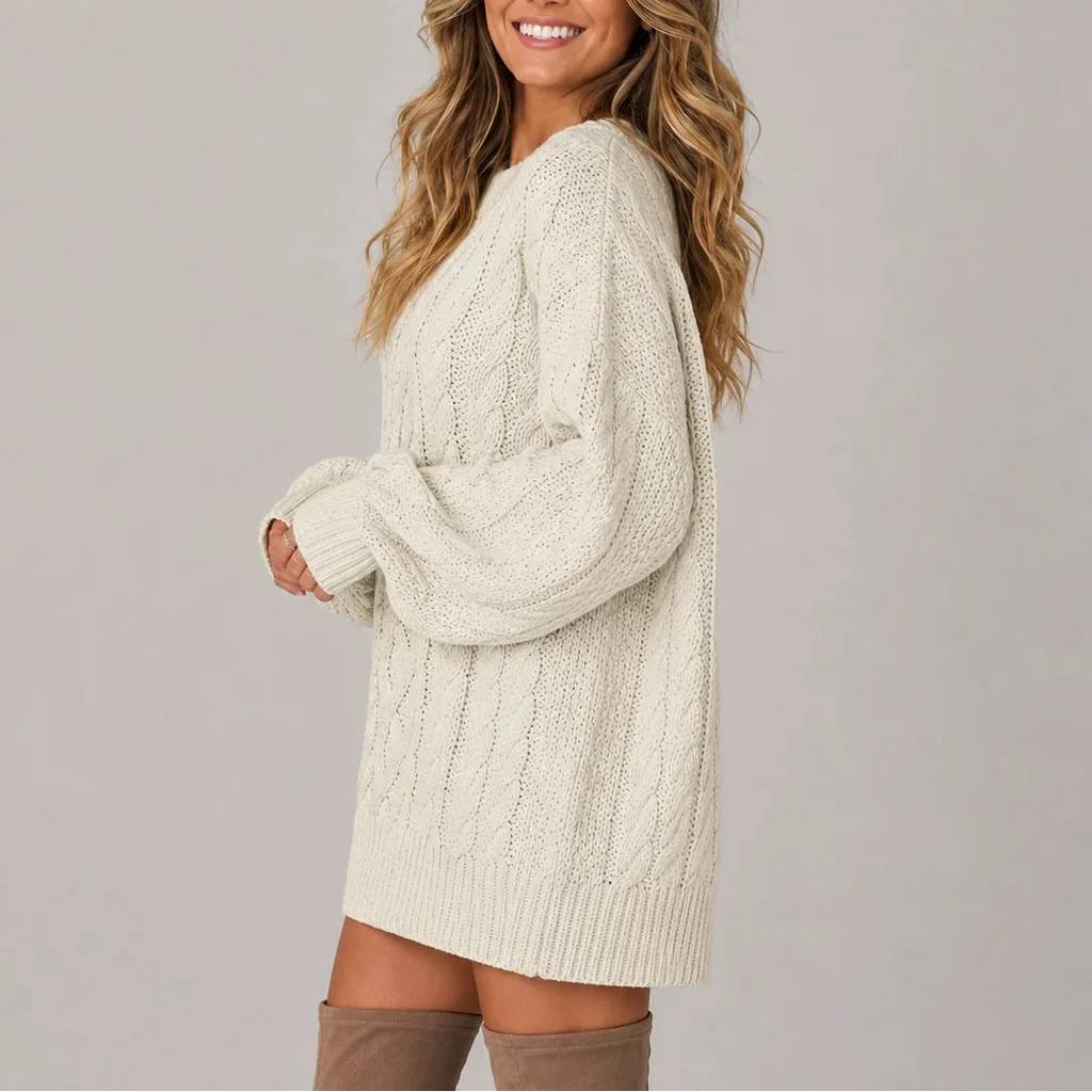 Oversized Cable Knit Jumper Dress for Women with Long Sleeves – Casual, Everyday Wear