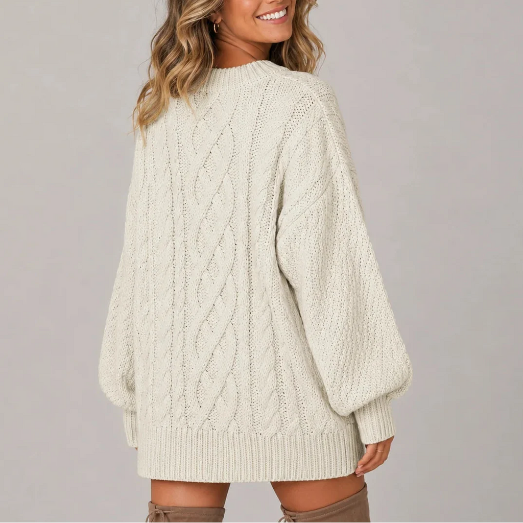 Oversized Cable Knit Jumper Dress for Women with Long Sleeves – Casual, Everyday Wear