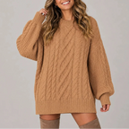 Oversized Cable Knit Jumper Dress for Women with Long Sleeves – Casual, Everyday Wear