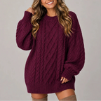 Oversized Cable Knit Jumper Dress for Women with Long Sleeves – Casual, Everyday Wear