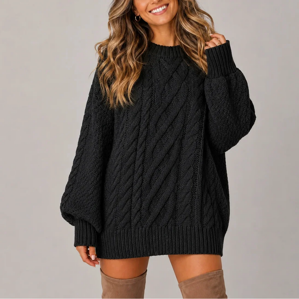 Oversized Cable Knit Jumper Dress for Women with Long Sleeves – Casual, Everyday Wear