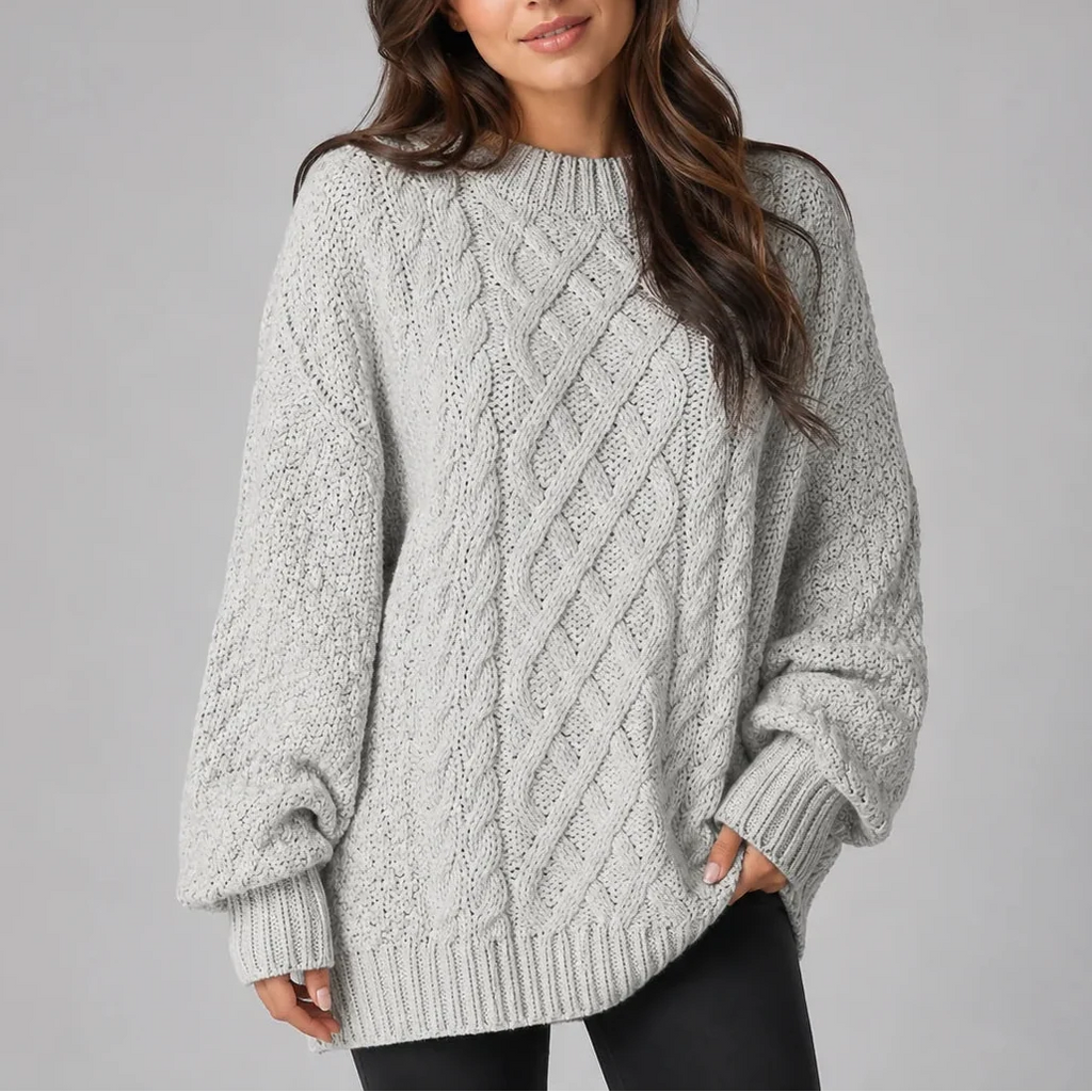 Oversized Cable Knit Jumper Dress for Women with Long Sleeves – Casual, Everyday Wear