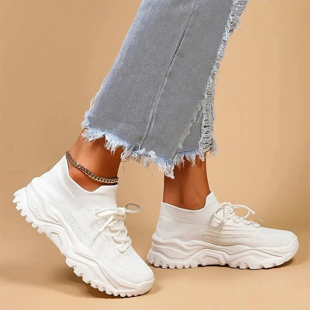 Chunky Knit Lace-Up Sneakers - Comfortable Casual Footwear for Everyday Use