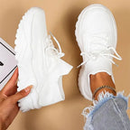 Chunky Knit Lace-Up Sneakers - Comfortable Casual Footwear for Everyday Use