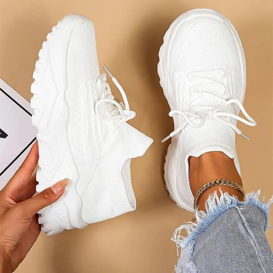 Chunky Knit Lace-Up Sneakers - Comfortable Casual Footwear for Everyday Use