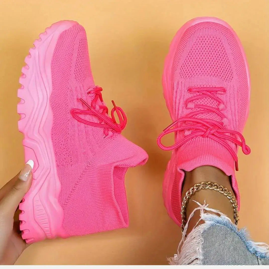 Chunky Knit Lace-Up Sneakers - Comfortable Casual Footwear for Everyday Use