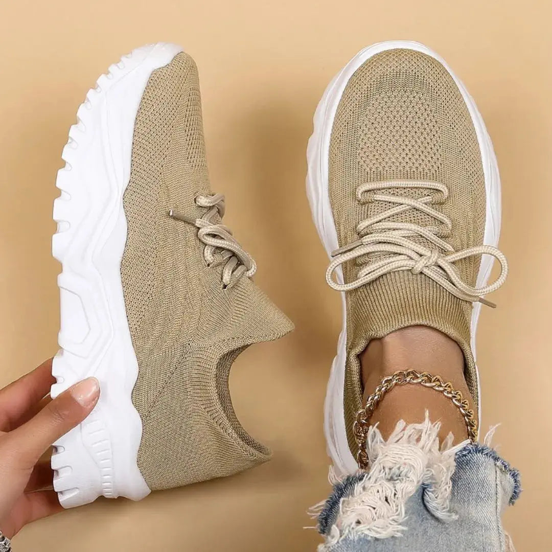 Chunky Knit Lace-Up Sneakers - Comfortable Casual Footwear for Everyday Use