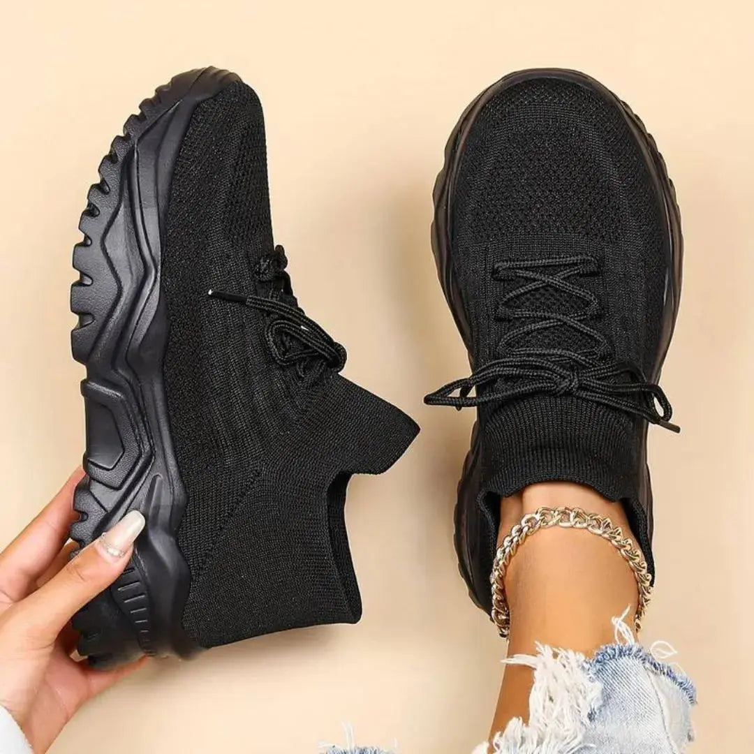 Chunky Knit Lace-Up Sneakers - Comfortable Casual Footwear for Everyday Use