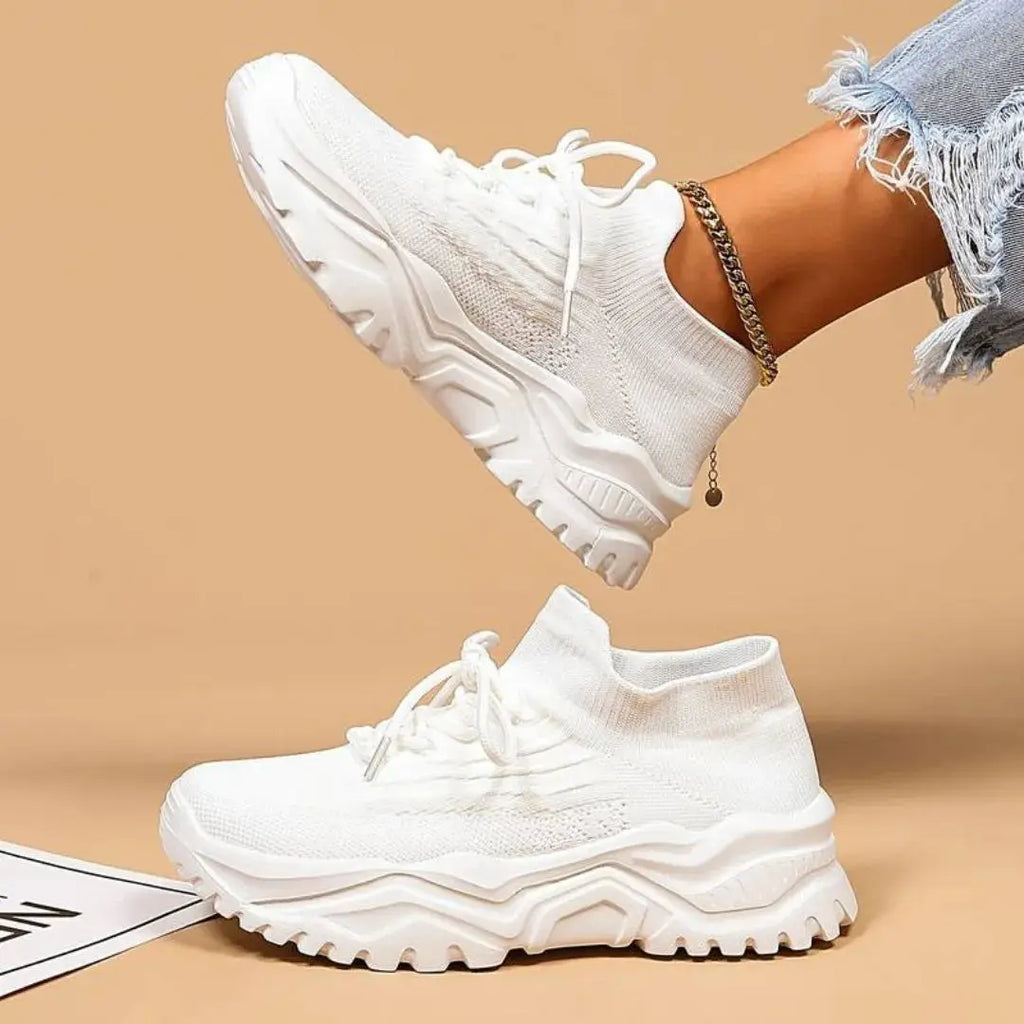 Chunky Knit Lace-Up Sneakers - Comfortable Casual Footwear for Everyday Use