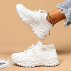 Chunky Knit Lace-Up Sneakers - Comfortable Casual Footwear for Everyday Use