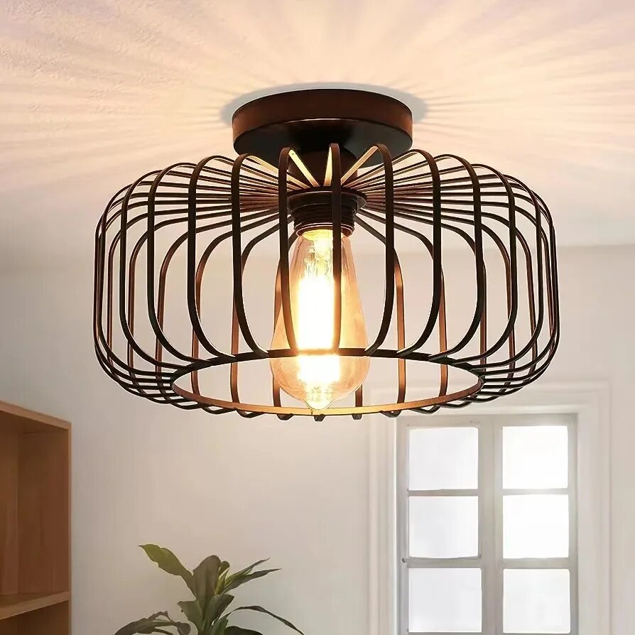 Birdcage Pendant Light Fixture - Metal Vintage Design for Living Room, Dining Room, or Entryway
