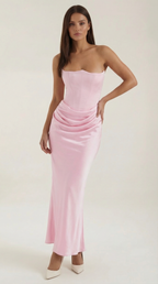 Corset Maxi Dress in Fiorella Fabric - Elegant Evening Wear for Special Occasions