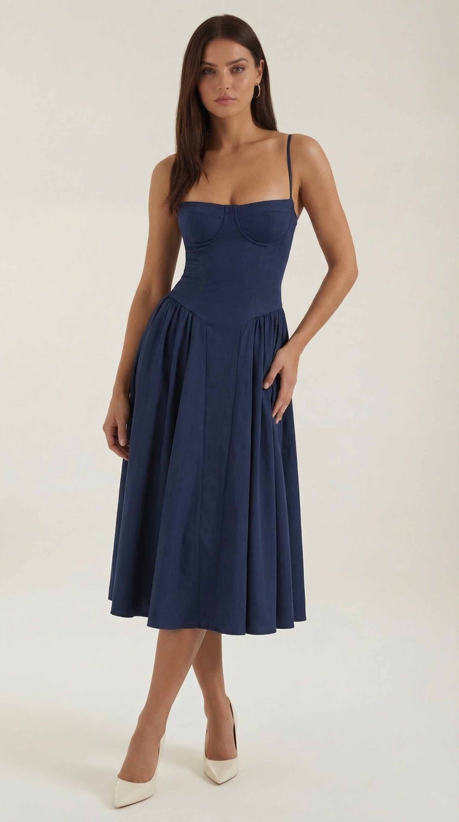 Corset Midi Dress in Stretch Fabric - Elegant Evening Wear for Special Occasions