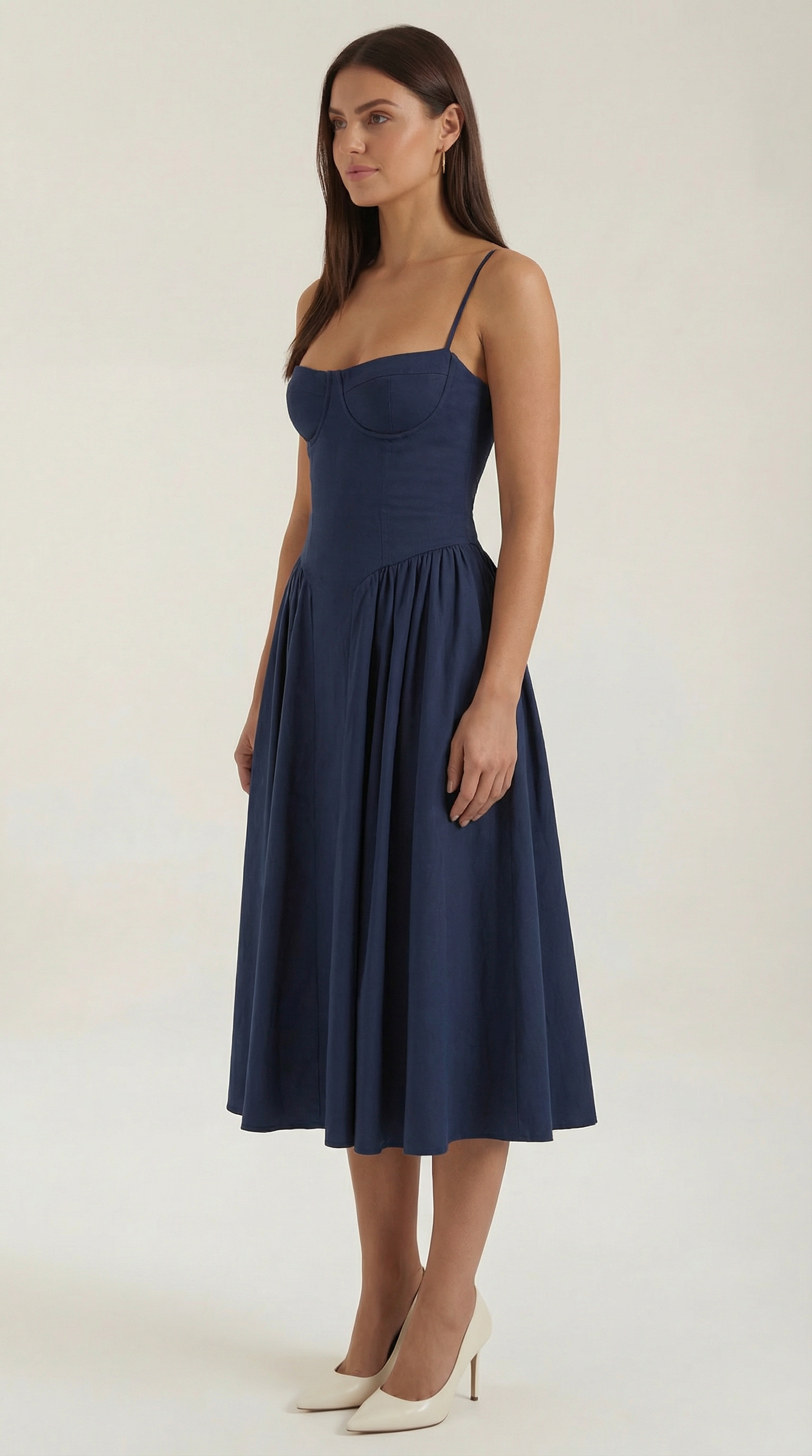 Corset Midi Dress in Stretch Fabric - Elegant Evening Wear for Special Occasions