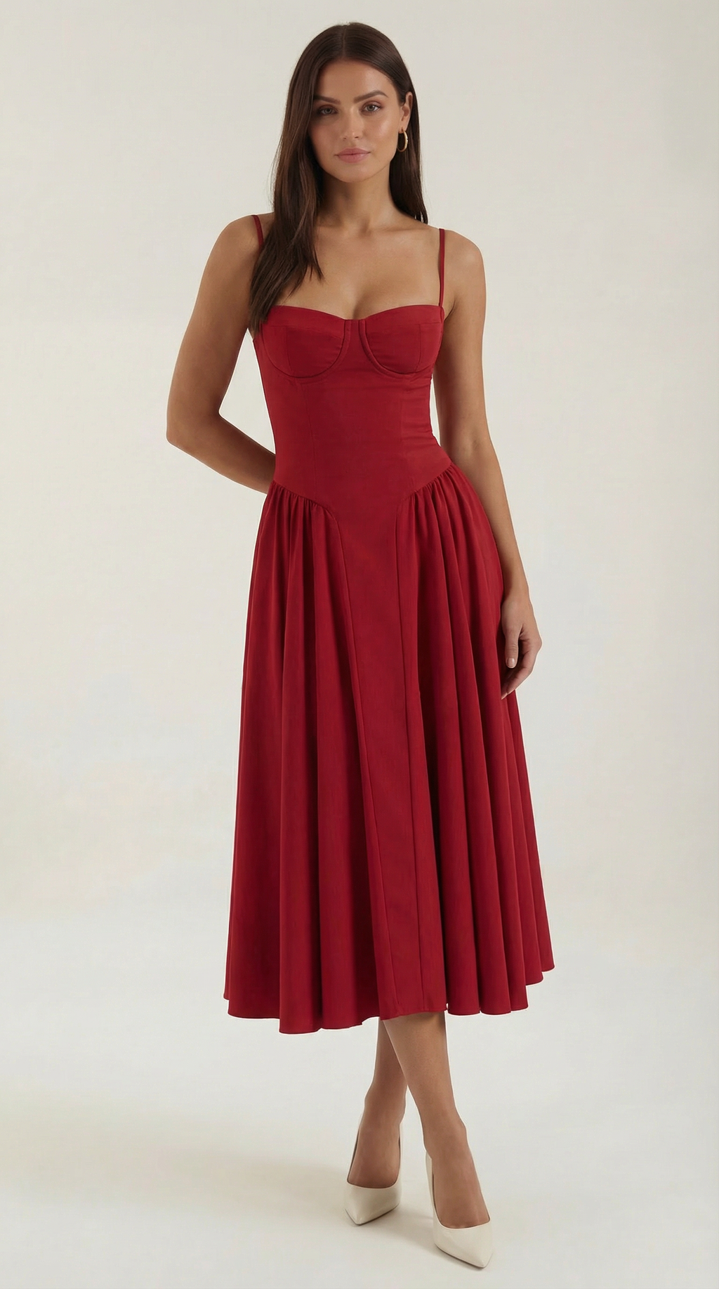 Corset Midi Dress in Stretch Fabric - Elegant Evening Wear for Special Occasions