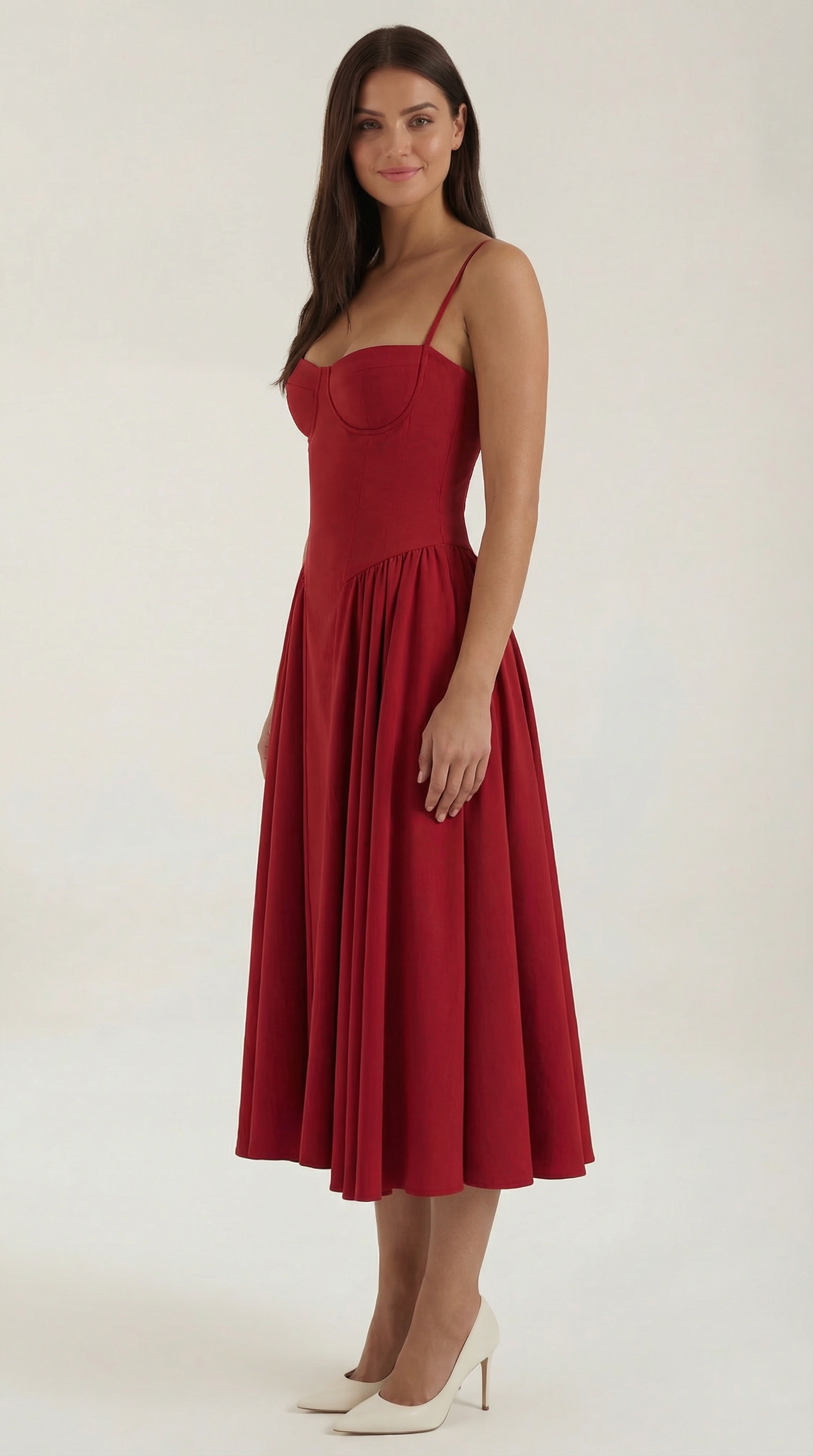 Corset Midi Dress in Stretch Fabric - Elegant Evening Wear for Special Occasions