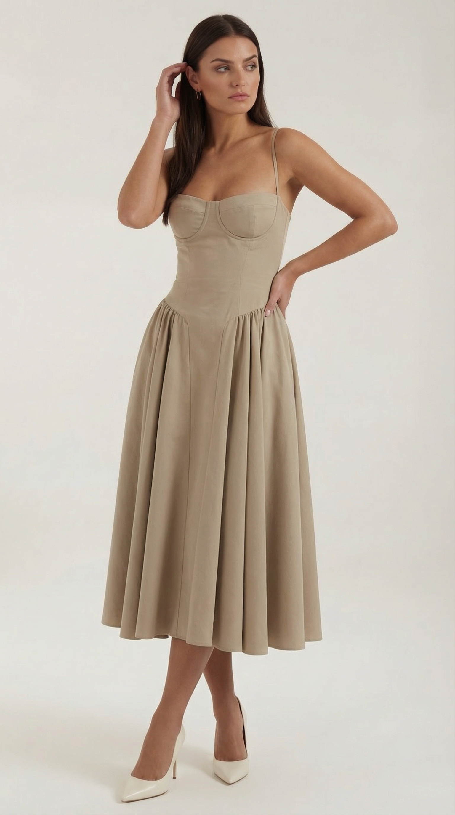 Corset Midi Dress in Stretch Fabric - Elegant Evening Wear for Special Occasions