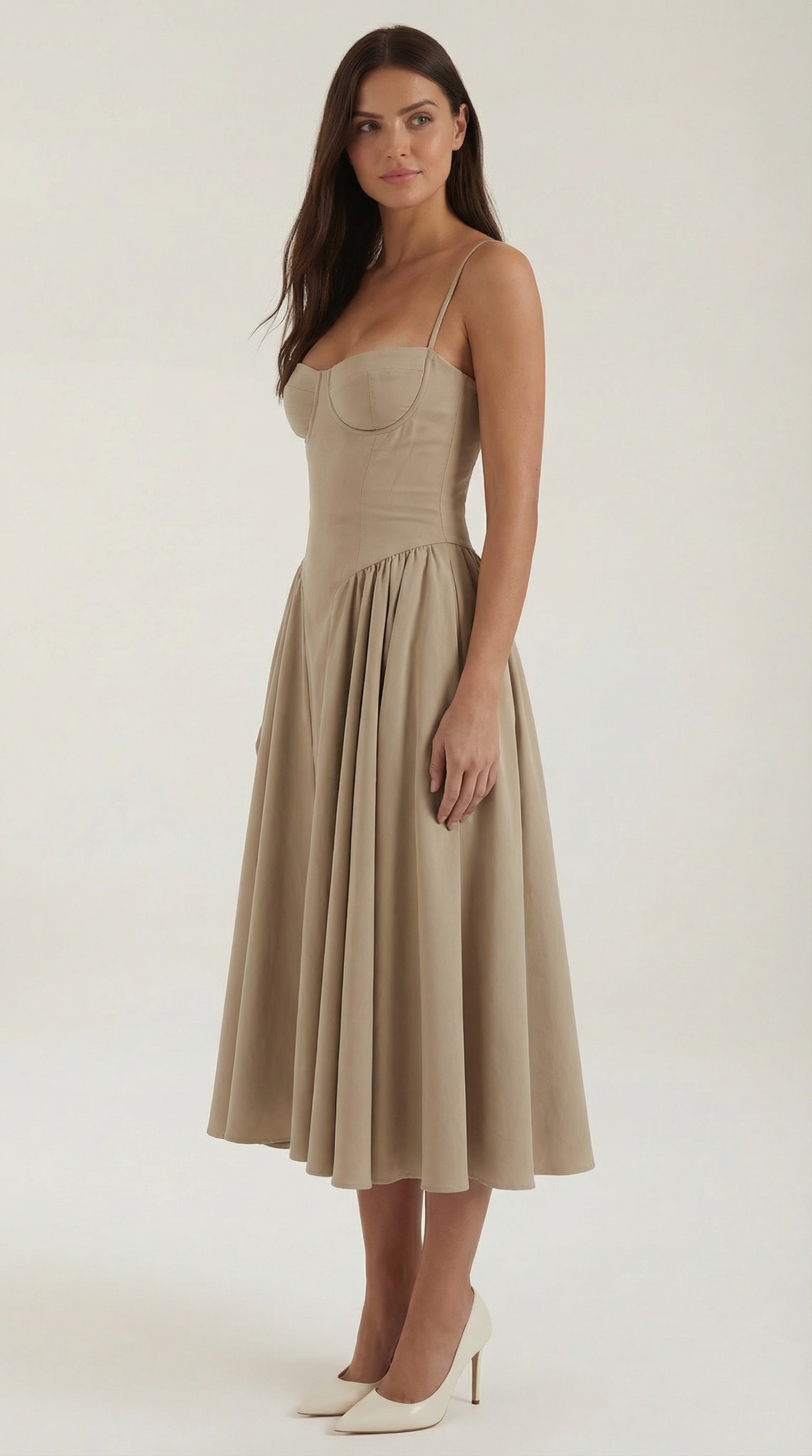 Corset Midi Dress in Stretch Fabric - Elegant Evening Wear for Special Occasions