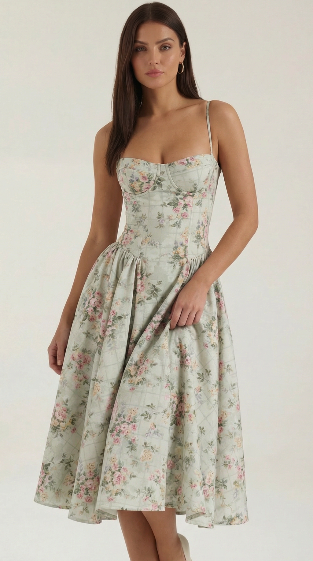 Corset Midi Dress in Stretch Fabric - Elegant Evening Wear for Special Occasions