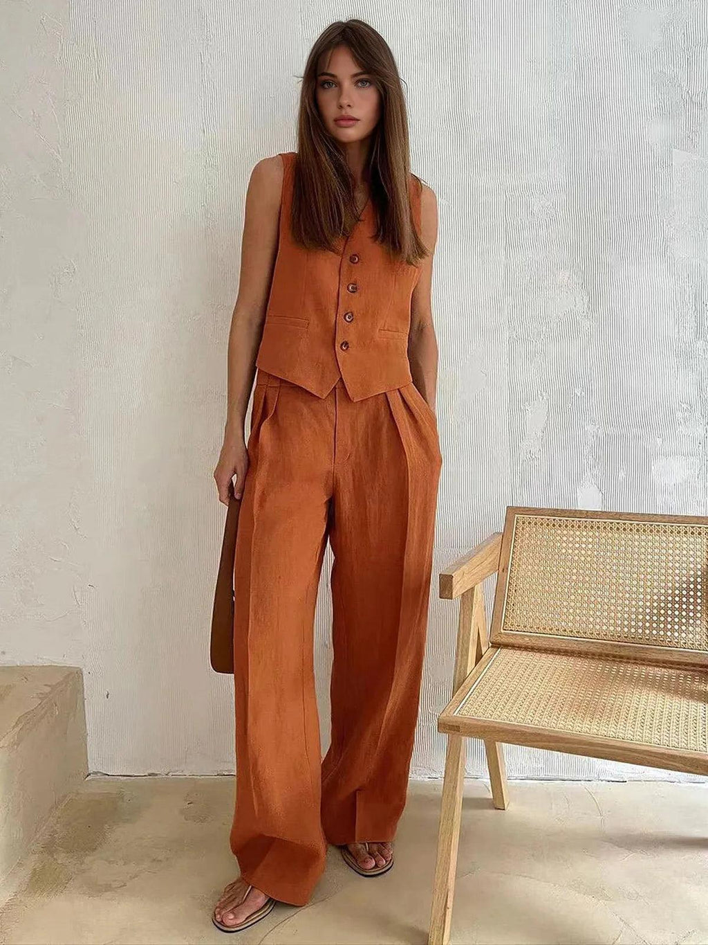 Cotton Linen Casual Two-Piece Outfit for Relaxation and Everyday Wear