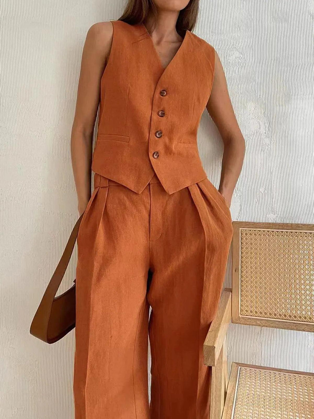 Cotton Linen Casual Two-Piece Outfit for Relaxation and Everyday Wear