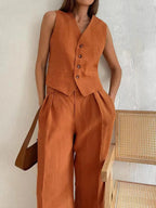 Cotton Linen Casual Two-Piece Outfit for Relaxation and Everyday Wear